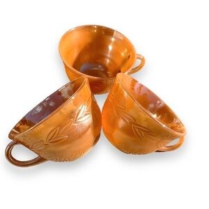 Vintage Teacup Set 3‎ Fire King Peach Lustreware Laurel Pattern Drinking Cups